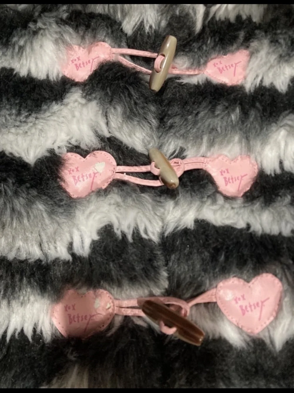 Betsey Johnson Black and Gray Faux Fur Stripe Coat with Pink Lining Size 6/9m